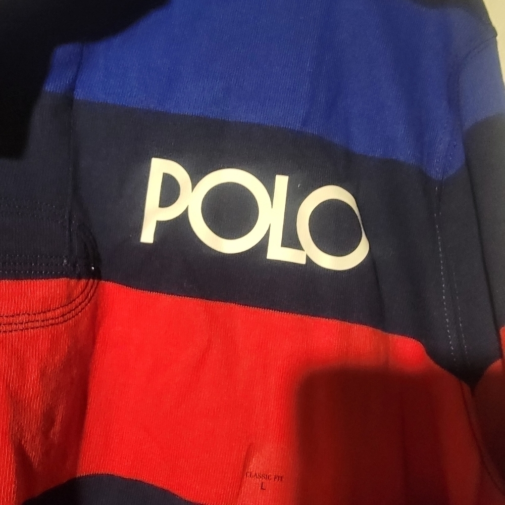 POLO RALPH LAUREN CLASSIC FIT RAINBOW STRIPED Mens Large JERSEY RUGBY SHIRT - Picture 5 of 5